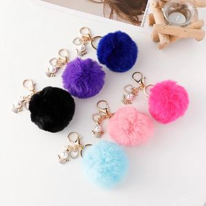 Keychains Fur Crystal Angel Cute Key Chain Fluffy Keychain Faux Hair Bulb Bag Car Ornament Ball Ring Gift Chaveiros