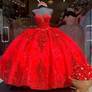 Quinceanera Dresses Princess Red Speecins Aptiques Crystal Sweetheart Sexy Ball Gown with Tulle Plus Size Sweet 16 Debutante Birthday Vestidos de 15 Anos 77