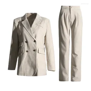 Kvinnors tvådelar Pants Casual Office Lady Style 2023 Autumn Fashion Double-Breasted Blazer Vest rak tredelade Set Women