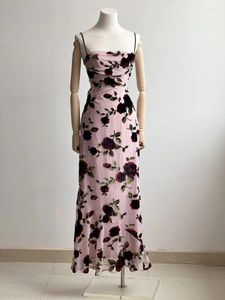 Casual Dresses Fu Rui 2023 Summer Women Sexy Dusty Pink Devore Maxi Kirt Party Evening Dropship grossist