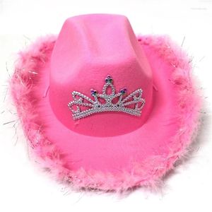 ベレー帽の面白いパーティーの帽子ピンクカウボーイハットウエスタンレディースアダルトグローフェザーズコスチュームアクセサリー