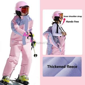 Andra sportvaror Nya barn Skiddräkt Girls Snowboard Jacka pojkar förtjockade varma barn Ski Set Snow Pants Windproof Waterproof Winter Clothing HKD231106