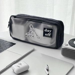 Black Matte Learning levererar transparent dubbel dragkedja Stationery Bag Student Present Pencil Case Pen Pen