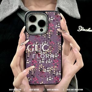 Designer Leather Phone Case Mens Womens Letter Flower Cases For IPhone 15pro 12 11 13 14Pro Luxury Purple Fashion Crystal IPhone Back Covers