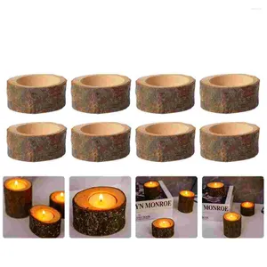 Posiadacze świec 10pcs Pillar Candleholder Dekoracja świecznika naturalnego drewna (kawa)
