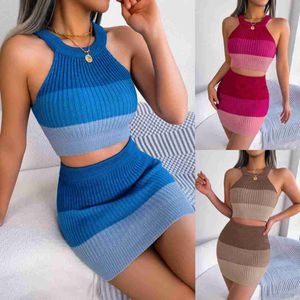 women dress fashions Spring/Summer Fashion Gradient Color Open Umbilical Top Wrapped Hip Skirt Set Women's Wear