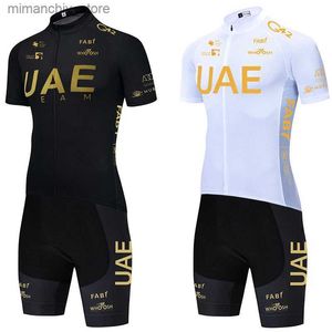 Bisiklet Jersey yeni altın BAE bisiklet seti 2024 Erkek Bisiklet Takımı Jersey bisiklet şort 20D Pantolon Ropa Ciclismo Maillot Bicyc Giyim Üniforması Q231107