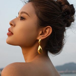Orecchini pendenti in oro 18 carati placcato in acciaio inossidabile a prova di ossidazione Design a forma di goccia d'acqua Minimalista Orecchino pendente per le donne Gioielli orecchio