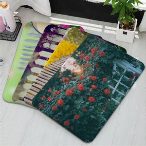 Carpets Retro Wooden Fence Nature Pink Rose Plants Floral Floor Carpet Non-Slip Laundry Room Mat Balcony Child Living Area RugCarpets