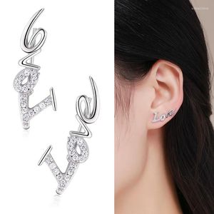 Backs Kolczyki 925 Sterling Srebrny Złoty Kolor Letter Love Cz Ear Climber Stud for Women Girls Jewelry Orecchini aros kurtka