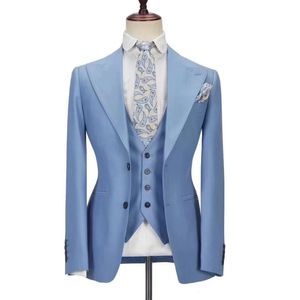 Ternos masculinos Blazers personalizados de luxo de alta qualidade de moda céu azul de casamento masculino canto de lapela de lapela fit slim fit Party Jackettank Toppants 230406