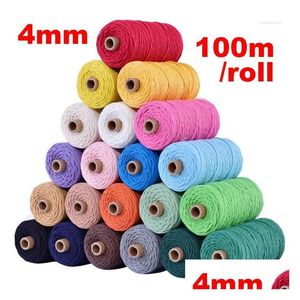 Yarn Clothing 100M/Roll 4Mm Rame Cord Handmade Crafts Cotton Arts Rope String Diy Basketry Braids Arti Home Decoration Supply Drop D Dh43D