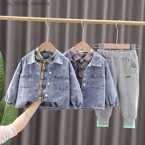 Kläder sätter nya Spring Autumn Boys Girls Children Coat Baby Jacket T-shirt Jeans 3st/sets spädbarn Casual Clothing Kids Sportwear R231106