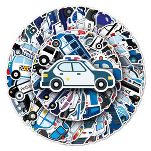 50PCS Cartoon Police Cars Stickers Kids' Toy Car Stickers All Kinds Of Police Truck Graffiti Sticker For Boys Girls