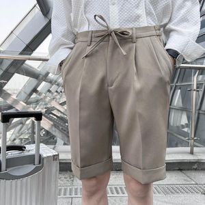 Shorts masculinos verão cintura elástica na altura do joelho negócios formal wear em linha reta roupas masculinas simples fino ajuste casual curto homme 36