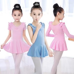 Scene Wear Fashion Kirted Leotards Girls Short Sleeve Dress Ballet Dance Ballerina Outfit Gymnastics Cloth Case Cotton U Back Princess