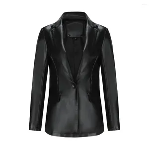 Jaqueta de couro falso feminino 2023 primavera outono casaco senhoras blazers preto marrom em outerwears chaqueta mujer veste femme vermelho