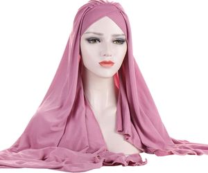 Foulards Mode Femmes Solide Couleur Coton Foulard Prêt À Porter Instant Hijab Écharpe Musulman Châle Islamique Hijabs Arabe Wrap Tête