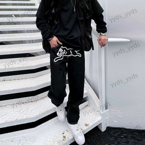 Mäns jeans High Street Hip Hop Flying Dog Print Autumn Winter Straight Sleeve Loose Fashion Hiphop Pants T230407