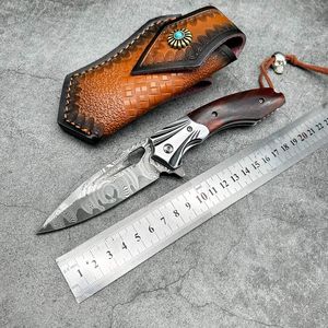 Forged VG10 Damascus Folding Knife Particulate Rosewood Handle Hög hårdhet skarp utomhusjakt Självförsvarsficka Camping EDC Handgjorda knivar