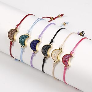 Charm Bracelets 6pcs/set Handmade Woven Rope Chain Bracelet Set Moon Druzy Charms For Women Fashion Elastic Cuff Jewelry Adjustable