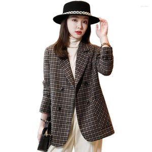 Abiti da donna Primavera Autunno Plaid Giacca di lana Donna Coreana Allentato di media lunghezza Lavoro Ufficio Cappotto da donna Cappotto Moda Giacche