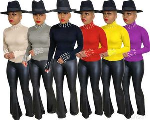 6 färger kvinnor tröja långärmad hög hals topp mode sexig avslappnad skjorta bekväm sträcka