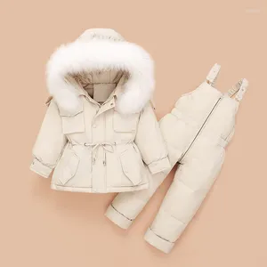 Unten Mantel 2023 Winter Jungen Pelz Kragen Jacke Für Mädchen Dicken Overall 1-4 Jahre Kinder Baby Schneeanzug kleinkind Overalls Set