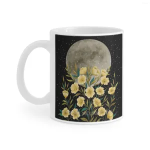 Kupalar Ay-Kaplı Primrose Beyaz Kupa Kahve Sub Süt Bardakları Doğum Gece Hediyesi Gece Bahçe Ay Dolu
