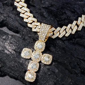 Chains Punk Hiphop 14MM Cuban Chain Cross Necklace For Women Men Iced Out Rhinestone Prong Link Trendy Jewelry Gifts