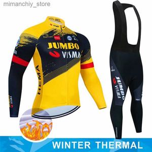 Maglia da ciclismo Set Jumbo Visma Cyc Jersey Professionale Inverno fece 2023 Pantaloni da uomo Gel Long Seve Outfit Set Abbigliamento sportivo Uomo Bike Mtb Q231107