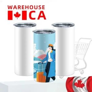 CA Warehouse 20oz vattenflaskor Sublimering Blanks Raka Tumblers Bärbara kaffemuggar med lock och plasthalm Utomhuscampingkoppar Partihandel