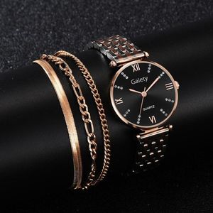 Wristwatches 4PCS Set Watches For Women Crystal Diamond Rose Gold Steel Strap Ladies Wrist Bracelet Female Clock Relogio Feminino