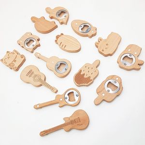 Creative Design Ice Cream Violin Shape Wooden Bottle Opener Coaster Fridge Magnet Decoration Beer Bottle Opener LX5534