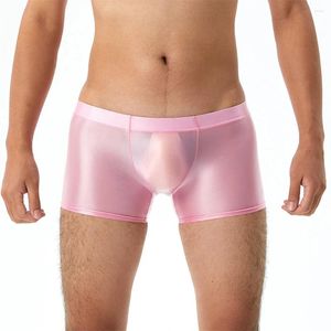 Unterhosen Männer Glänzende glänzende Boxershorts Glatte Böden Sportstämme Männliche Leggings Höschen Mann Konvexer Beutel Unterwäsche für Jungen