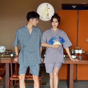 Abbigliamento etnico 2023 estate tradizionali pantaloni top kimono set da donna uomo in cotone colore solido giapponese yukata abito da sonno accappatoio asiatico spa asiatico