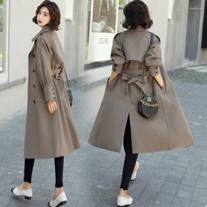 Damengrabenmäntel Frauen Korean Trendy Langer Mantel 2023 Herbst Elegante weibliche einfache Spitze Up Windschutz Damen Einreiher Mantel