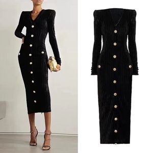 2024 Autumn Winter New Celebrity Style Velvet Long Sleeve Slim Fit Slim Long Dress Back Zipper Skirt