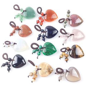Pendant Necklaces 12Pcs/Lot Natural Heart Shaped Stone Pendants Charms Crystal Chakra For DIY Keyring Jewelry Making 2 Sizes Assorted ColorP
