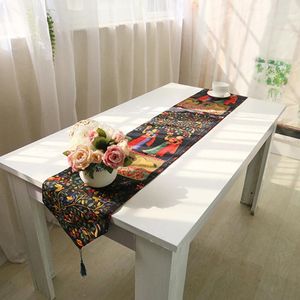 Corredor de mesa linho padrão clássico preto e vermelho corredores toalha de mesa vintage cobre juta decoração de casamento