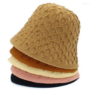 قبعات دلو القبعات نساء محبوكة في فيشمان أغطية شتاء دافئ تصميم الكوري القبة الصوف بنما دلو جولة قبعات الحوض العلوي