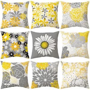 Pillow Yellow-gray Geometric Flower Printed Cover Living Room Sofa Car Bedroom Furniture