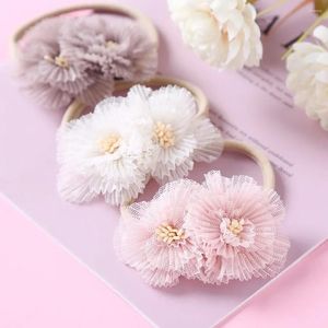 ヘアアクセサリーベビープリンセスヘッドウェアピンクの花柄ガーゼ弾性ナイロンチルドレンズヘッドバンドクリップ