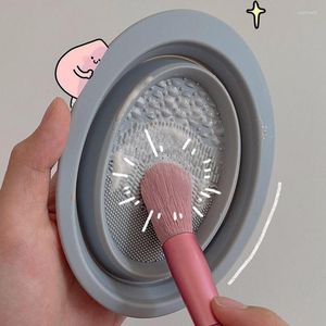 Pennelli per il trucco 1PC Pennello in silicone morbido Pieghevole per la pulizia della ciotola Mat Detergente per ombretto cosmetico Scatola per scrubber colorata