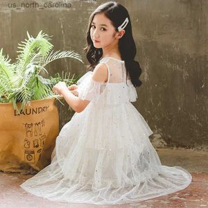 Set di abbigliamento Abito lungo casual bianco per bambini Ragazze Adolescenti fino a anni Abiti estivi Festa di compleanno Abito a strati Abito in tulle R231106