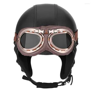 Caschi da moto Casco mezzo in pelle retrò Chopper Biker Pilot Vintage Open Face Moto Motocicleta Capacete Casco Casque Con spedizione