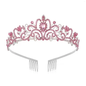 Hårklipp rosa kristall tiaras diadem för kvinnor flickor prinsessan krona med kammar bröllop födelsedagsfest färgglad pannband