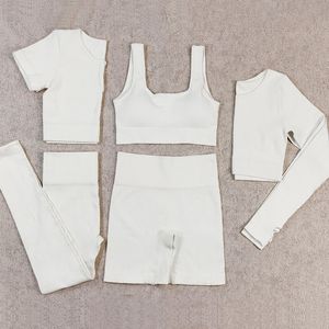 Roupas de yoga branco sem costura conjunto de fitness terno mulheres ginásio conjuntos treino sportswear com nervuras roupas esportivas roupa esportiva para mulher desgaste 230406