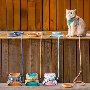 Cat Collars & Leads Reflective Harness Dog Leash Adjustable Traction Rope Nylon Kitten Pet Leashes Collar Belt Walking Cats Accessories