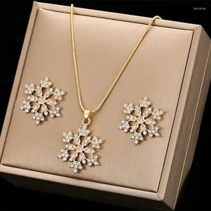 Necklace Earrings Set Fashion 2 Piece Elegant Women's Crystal Snowflake Temperament Zirconia Jewelry Accessories Gifts